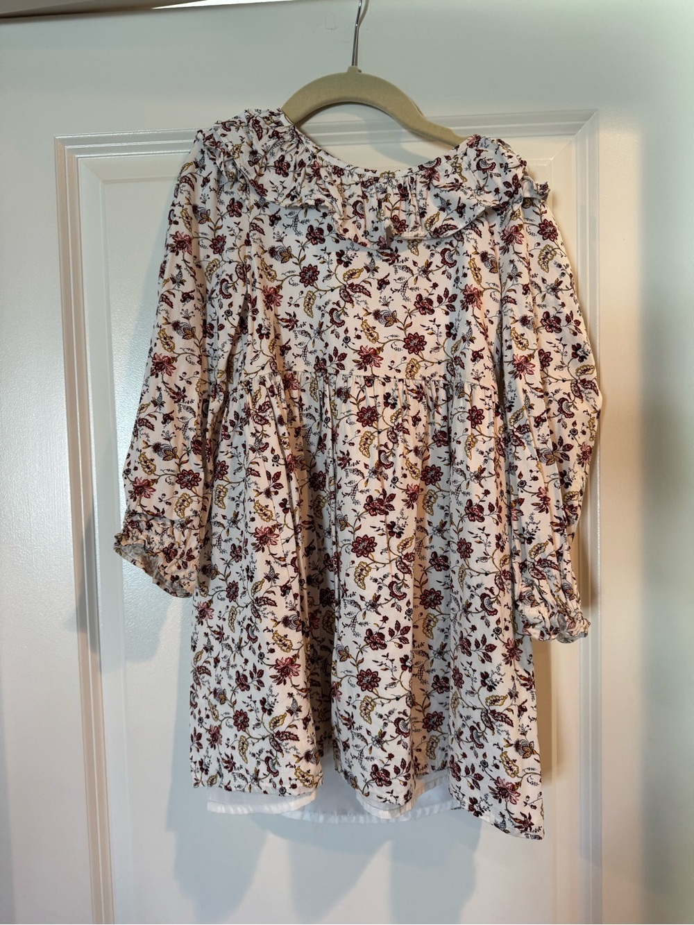 Janie and Jack Cream Dress with Burgundy and Olive Floral Print